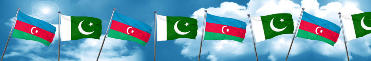 Fototapeta na wymiar Azerbaijan flag with Pakistan flag, 3D rendering