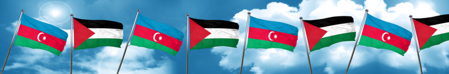 Fototapeta na wymiar Azerbaijan flag with Palestine flag, 3D rendering