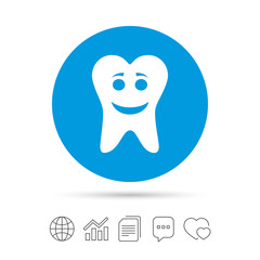 Tooth happy face sign icon. Healthy tooth.