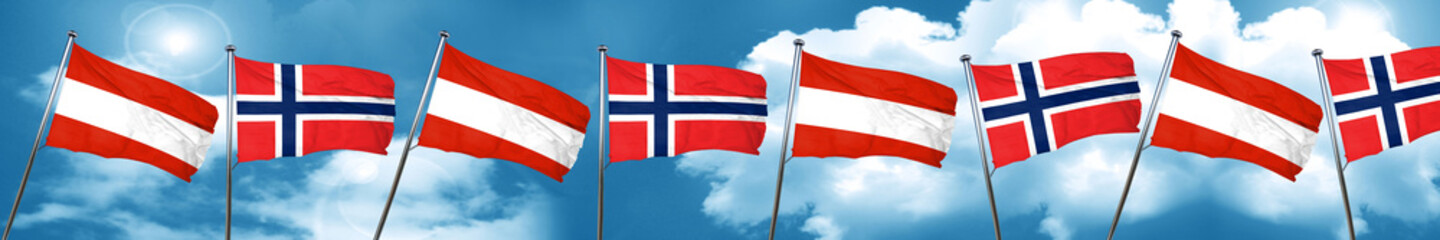 Austria flag with Norway flag, 3D rendering