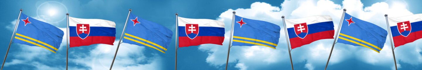 aruba flag with Slovakia flag, 3D rendering