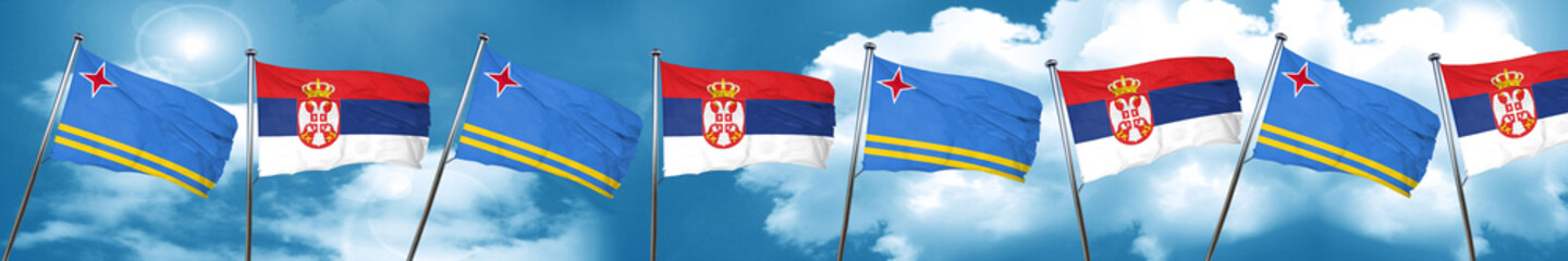 aruba flag with Serbia flag, 3D rendering