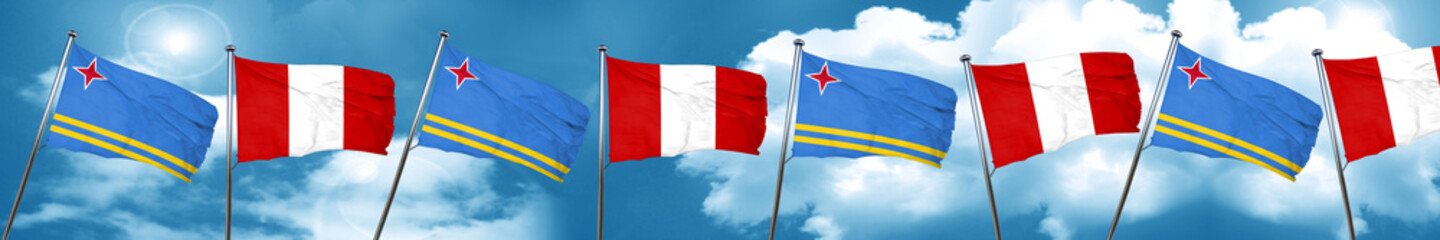 aruba flag with Peru flag, 3D rendering