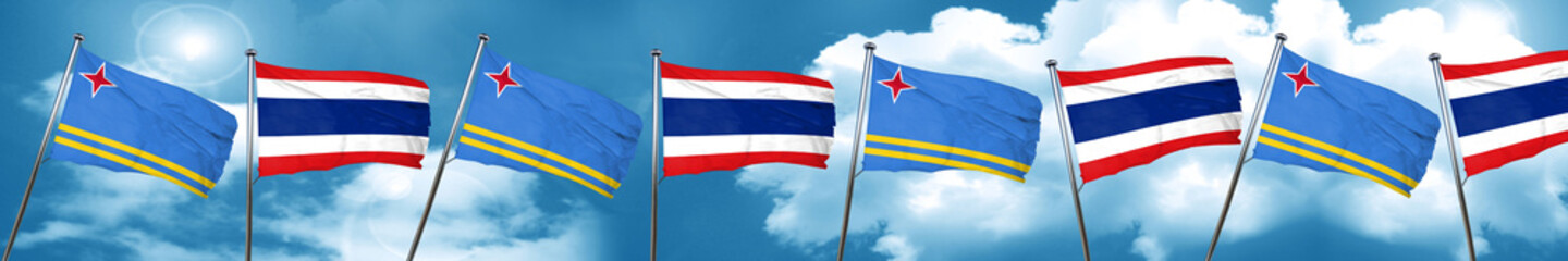 aruba flag with Thailand flag, 3D rendering