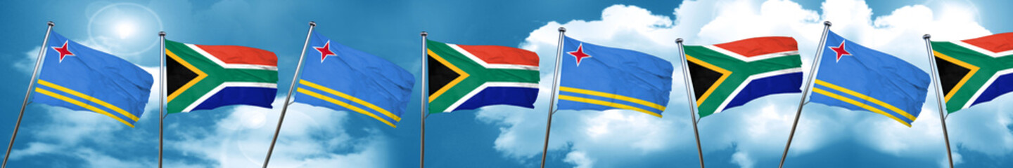aruba flag with South Africa flag, 3D rendering