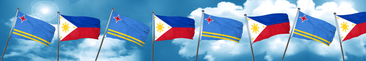 aruba flag with Philippines flag, 3D rendering