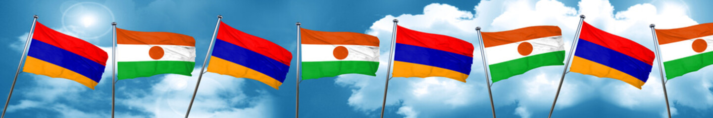 Armenia flag with Niger flag, 3D rendering