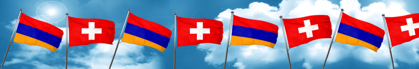 Armenia flag with Switzerland flag, 3D rendering