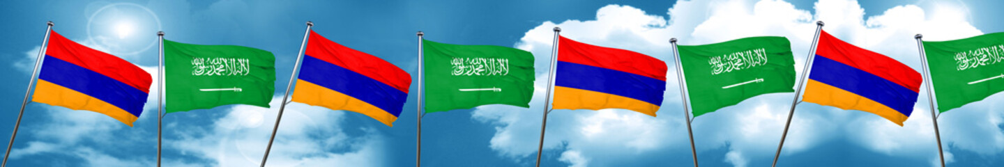 Armenia flag with Saudi Arabia flag, 3D rendering