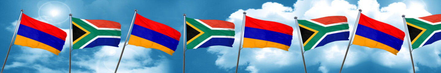 Armenia flag with South Africa flag, 3D rendering