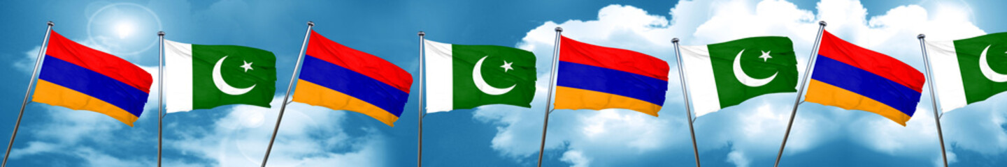 Fototapeta na wymiar Armenia flag with Pakistan flag, 3D rendering