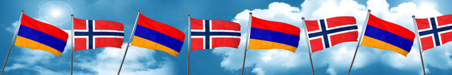 Armenia flag with Norway flag, 3D rendering