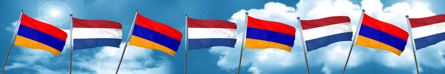 Fototapeta na wymiar Armenia flag with Netherlands flag, 3D rendering