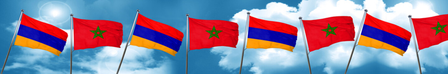 Armenia flag with Morocco flag, 3D rendering