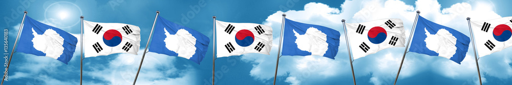 Wall mural antarctica flag with south korea flag, 3d rendering