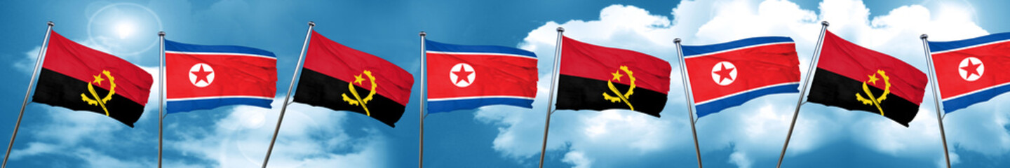 Angola flag with North Korea flag, 3D rendering