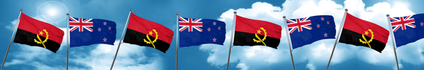 Angola flag with New Zealand flag, 3D rendering