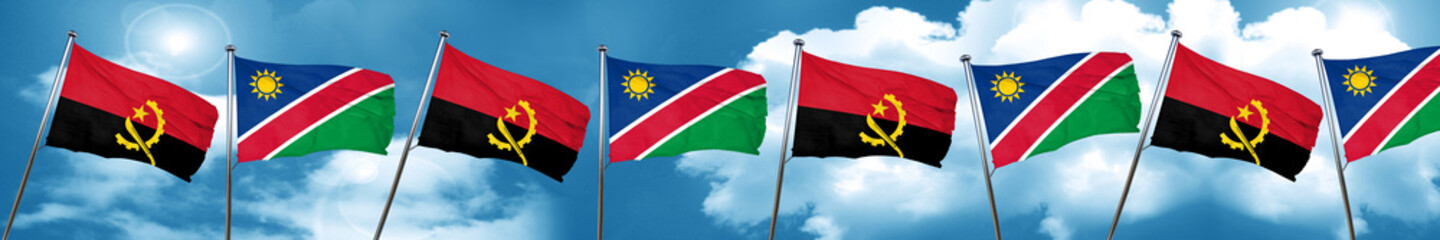 Angola flag with Namibia flag, 3D rendering