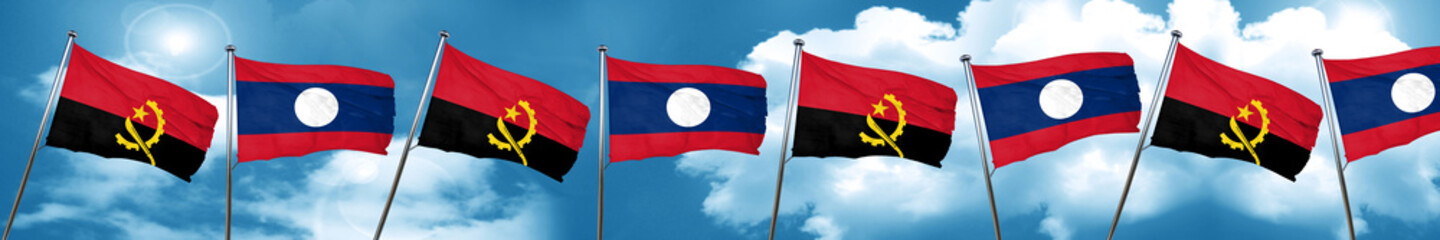 Angola flag with Laos flag, 3D rendering