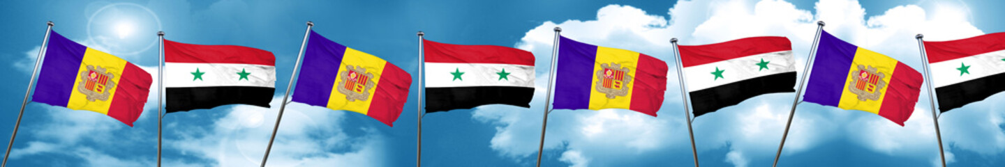 Andorra flag with Syria flag, 3D rendering