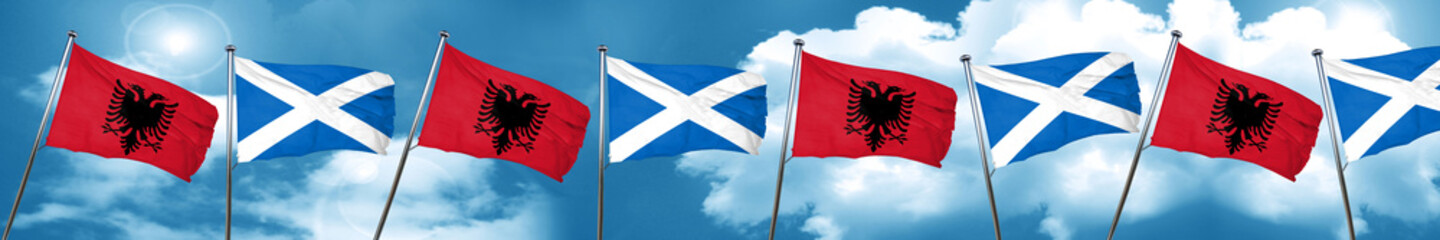 Albania flag with Scotland flag, 3D rendering