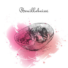 Bouillabaisse watercolor effect illustration.