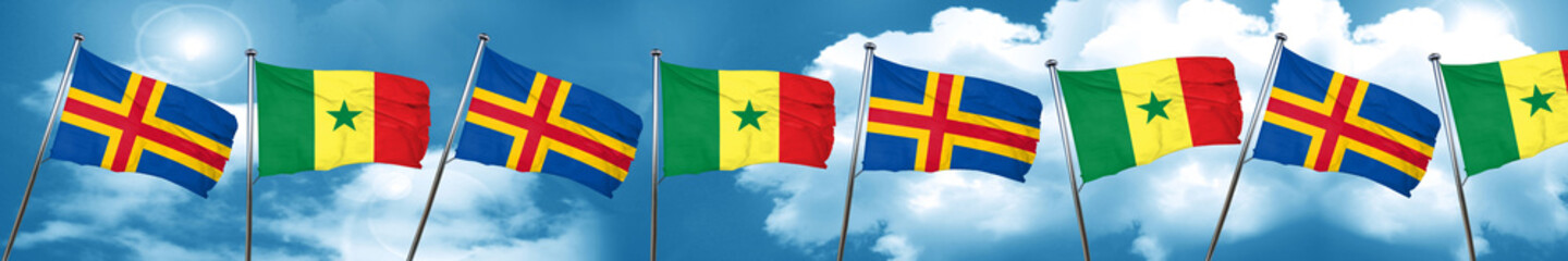 aland islands with Senegal flag, 3D rendering