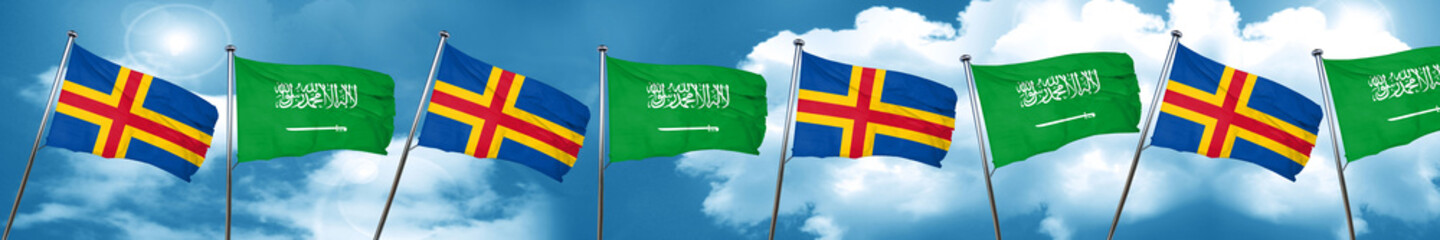 aland islands with Saudi Arabia flag, 3D rendering