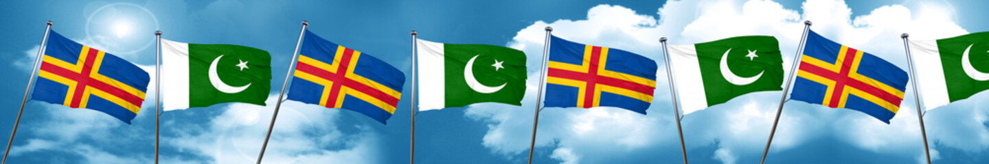 aland islands with Pakistan flag, 3D rendering