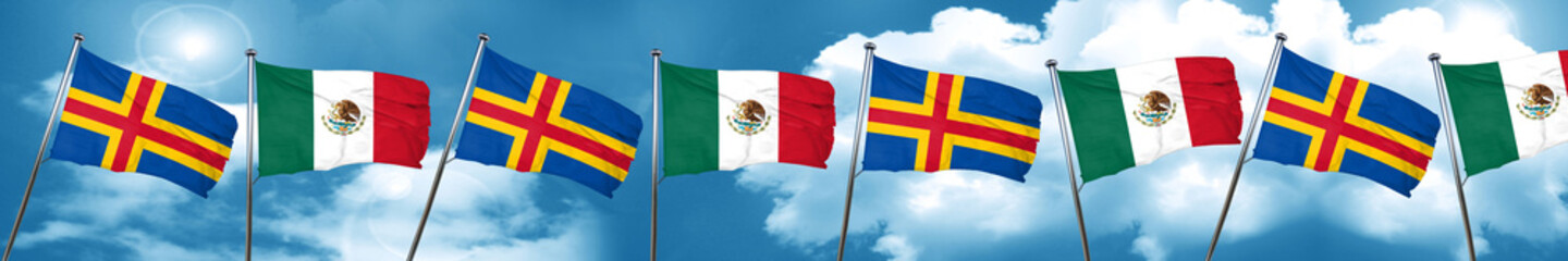 aland islands with Mexico flag, 3D rendering