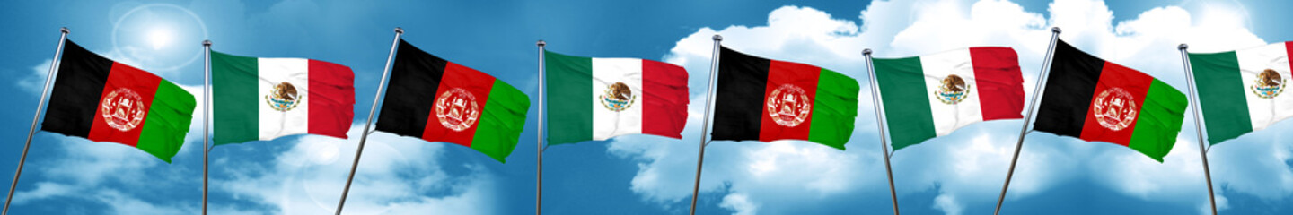Afghanistan flag with Mexico flag, 3D rendering