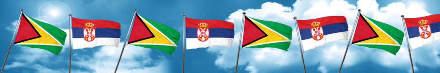 Guyana flag with Serbia flag, 3D rendering