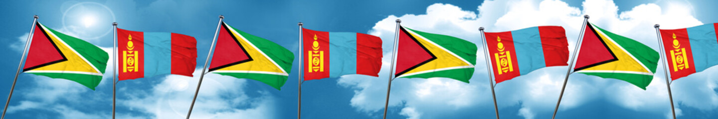 Guyana flag with Mongolia flag, 3D rendering