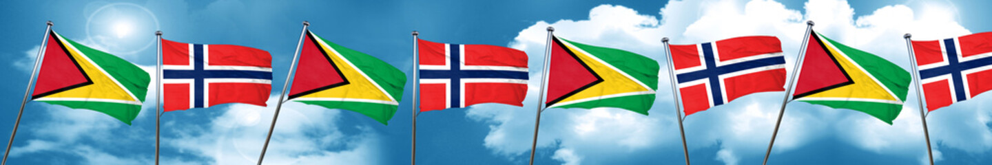 Guyana flag with Norway flag, 3D rendering