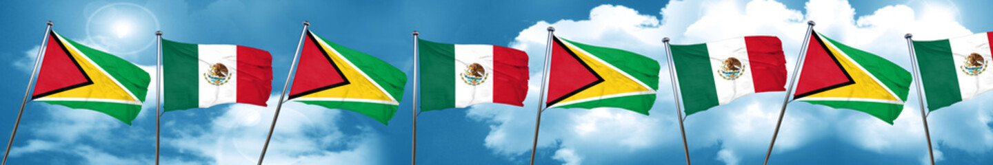 Guyana flag with Mexico flag, 3D rendering