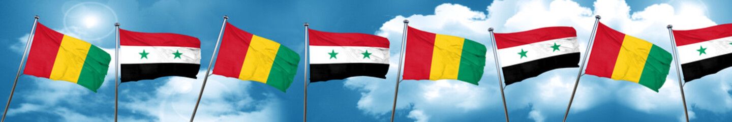 Guinea flag with Syria flag, 3D rendering