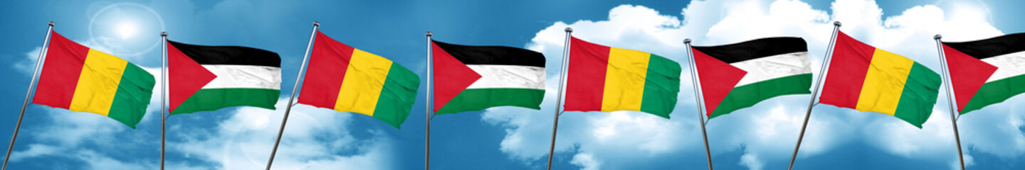 Guinea flag with Palestine flag, 3D rendering