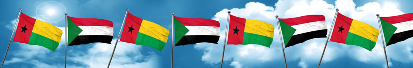 Guinea bissau flag with Sudan flag, 3D rendering