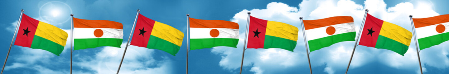 Fototapeta na wymiar Guinea bissau flag with Niger flag, 3D rendering