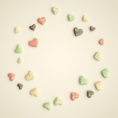 Heart shape cookies circular frame flat lay on light background 3D Illustration