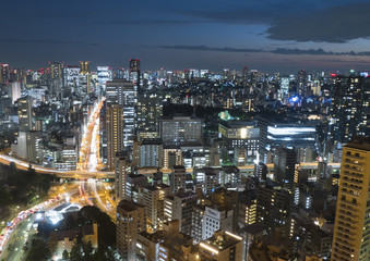 東京都市風景　夜景　港区　芝から三田　田町　浜松町方面　俯瞰