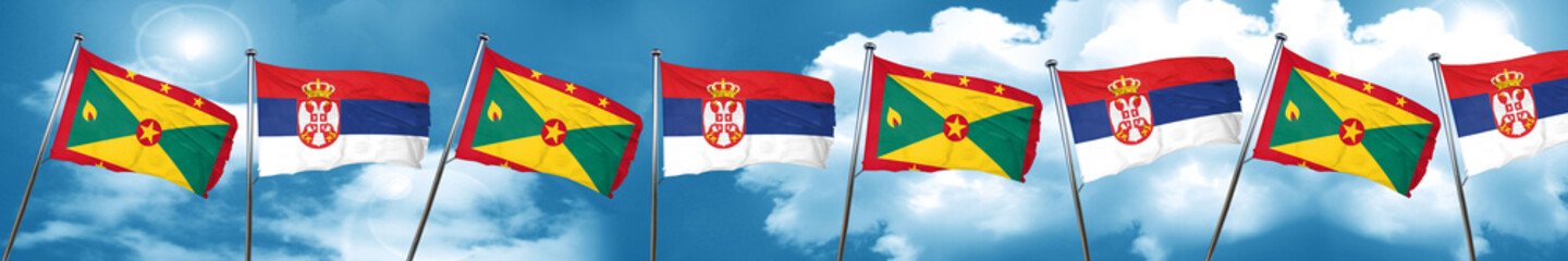 Grenada flag with Serbia flag, 3D rendering