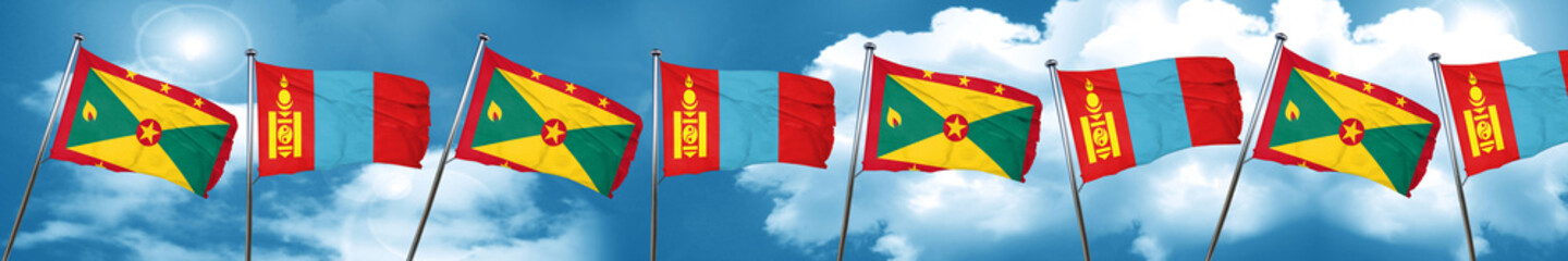 Grenada flag with Mongolia flag, 3D rendering