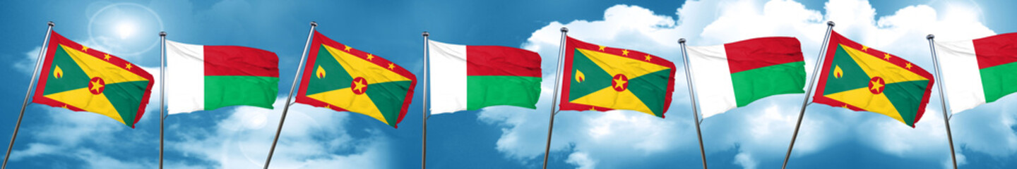 Grenada flag with Madagascar flag, 3D rendering