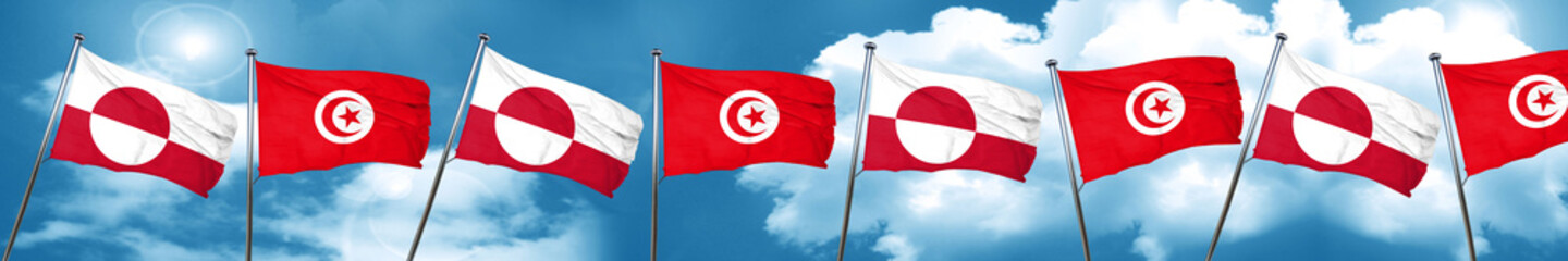 Fototapeta na wymiar greenland flag with Tunisia flag, 3D rendering