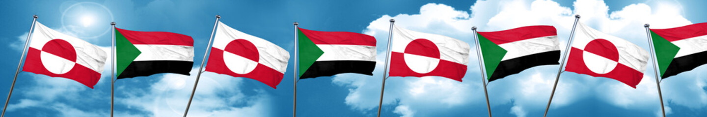 Fototapeta na wymiar greenland flag with Sudan flag, 3D rendering