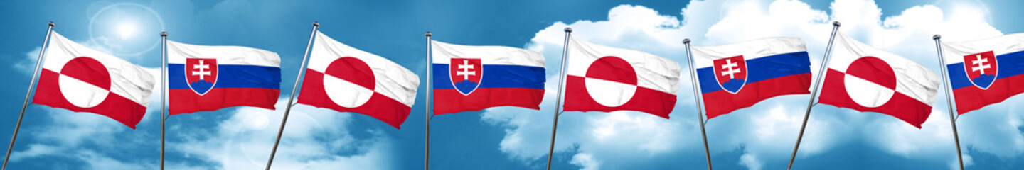 greenland flag with Slovakia flag, 3D rendering