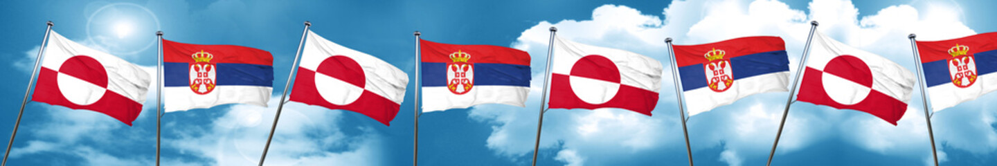 Fototapeta na wymiar greenland flag with Serbia flag, 3D rendering