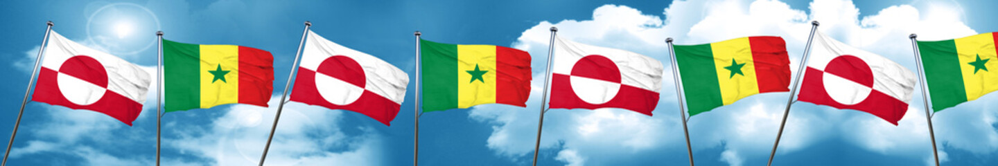 greenland flag with Senegal flag, 3D rendering