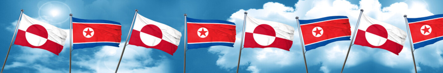 greenland flag with North Korea flag, 3D rendering
